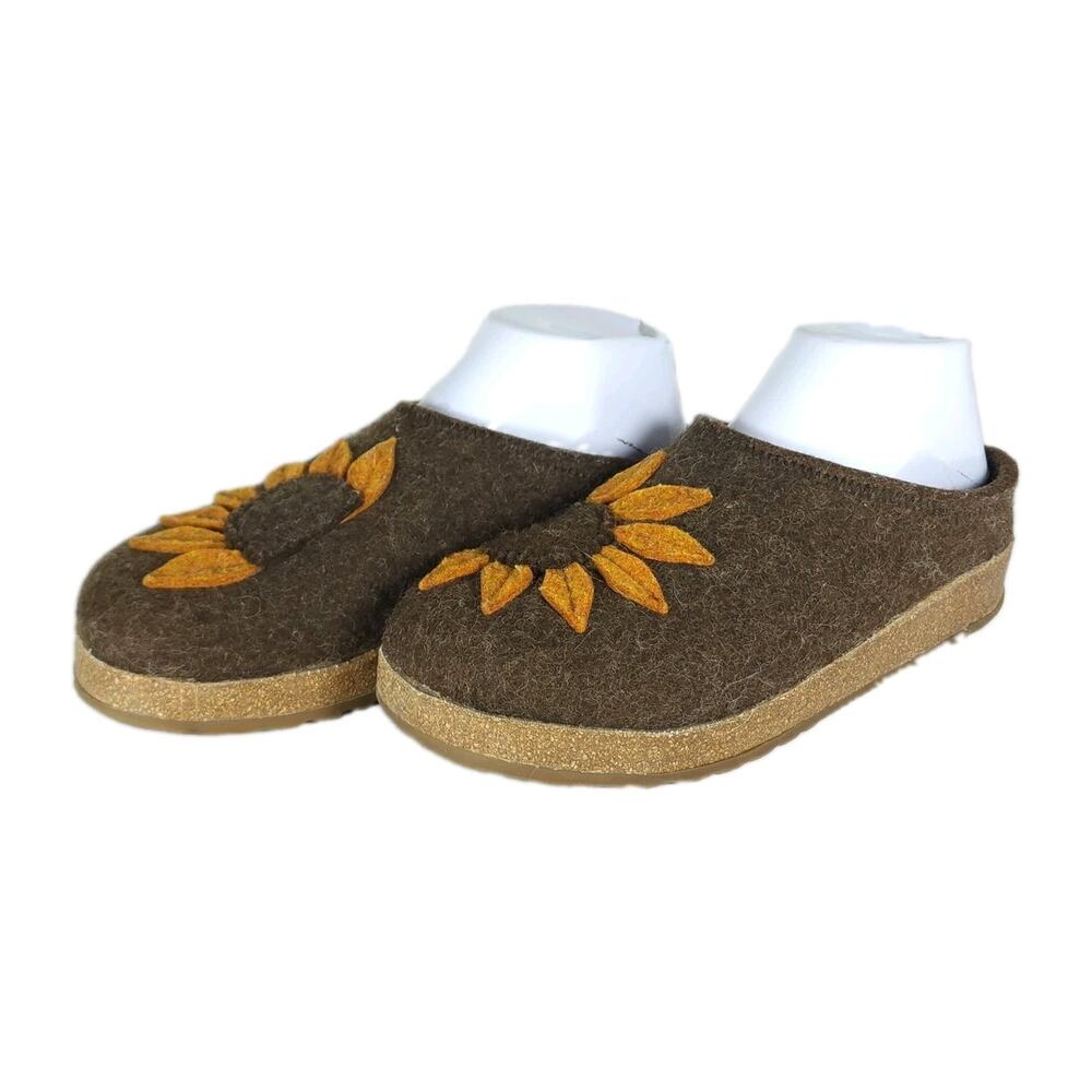 Haflinger Sunflower Women's 38 US8 Brown Felted Pure New Wool SlipOn Slippers